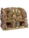 Illuminated nativity scene complete with Landi statues with