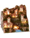 Paesaggio illuminato con fiume e villaggio cm 20x14x18,5 h