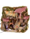 Illuminated nativity scene complete with Landi statues with