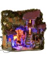 Illuminated nativity scene complete with Landi statues with