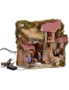 Illuminated nativity scene complete with Landi statues with