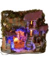 Illuminated nativity scene with functioning fountain and