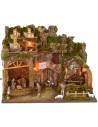 Illuminated nativity scene complete with Landi statues with