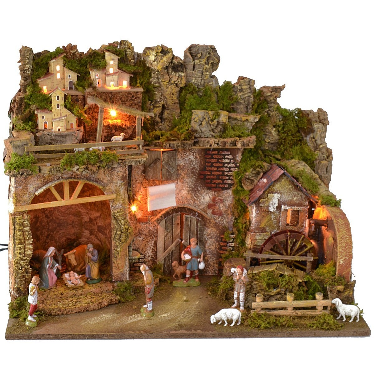 Presepe Pasquale illuminato cm 54X50X41,5 h completo di statue 9 cm