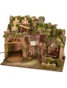 Presepe illuminato con mulino ad acqua funzionante cm 60x34x45