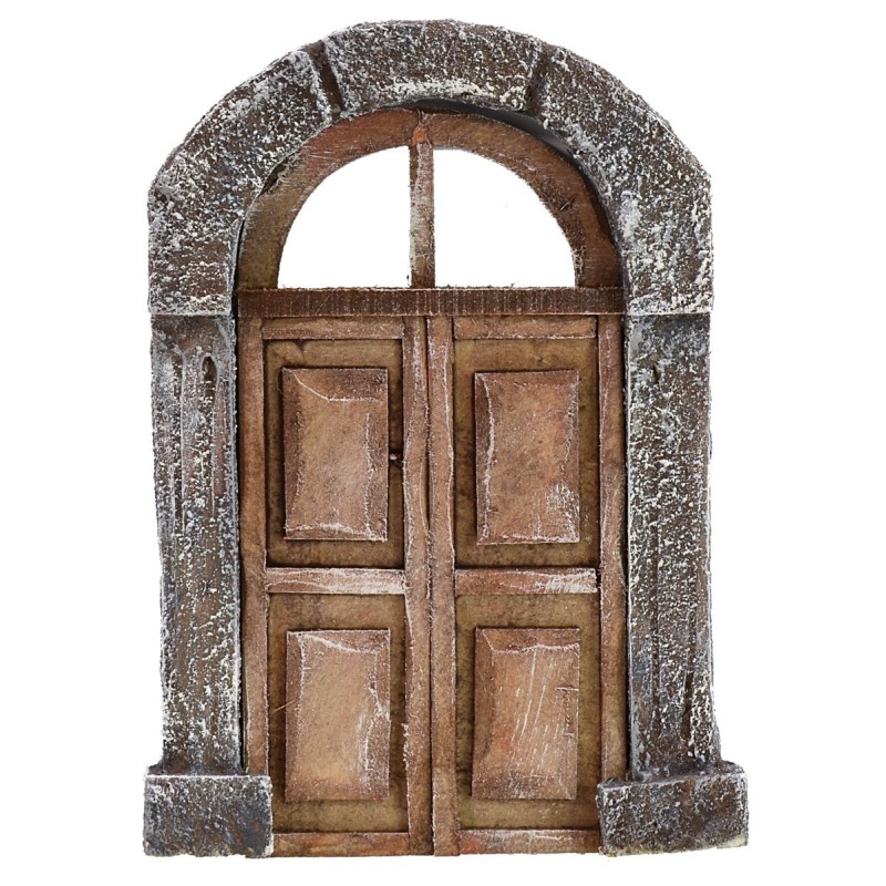 Puerta de madera de dos hojas con arco para