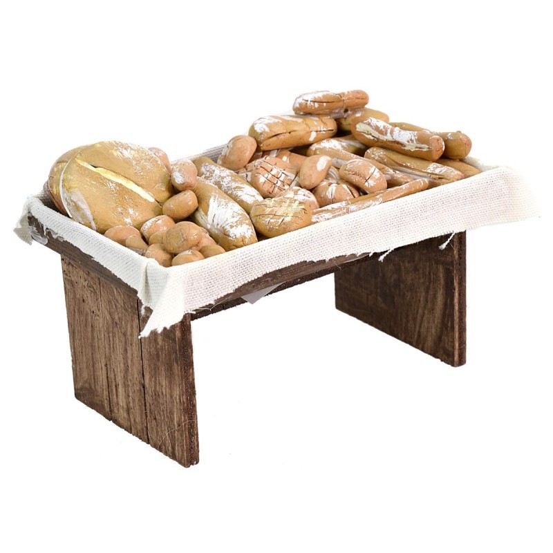 Banco con pane cm 9,5x7x6,5 h per Presepe Mondo Presepi