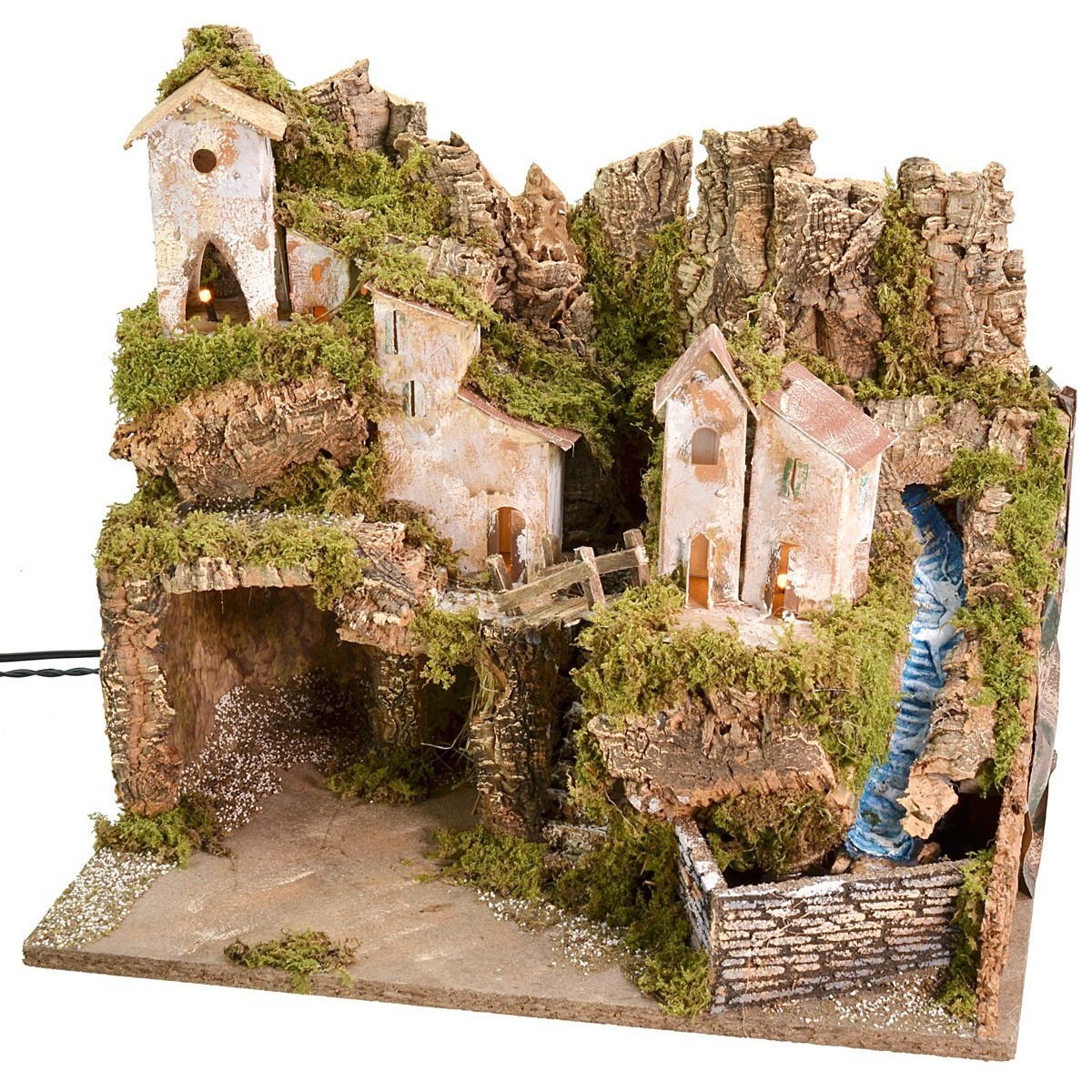 Presepe completo di statue con luci e cascata funzionante cm 80x50x50h