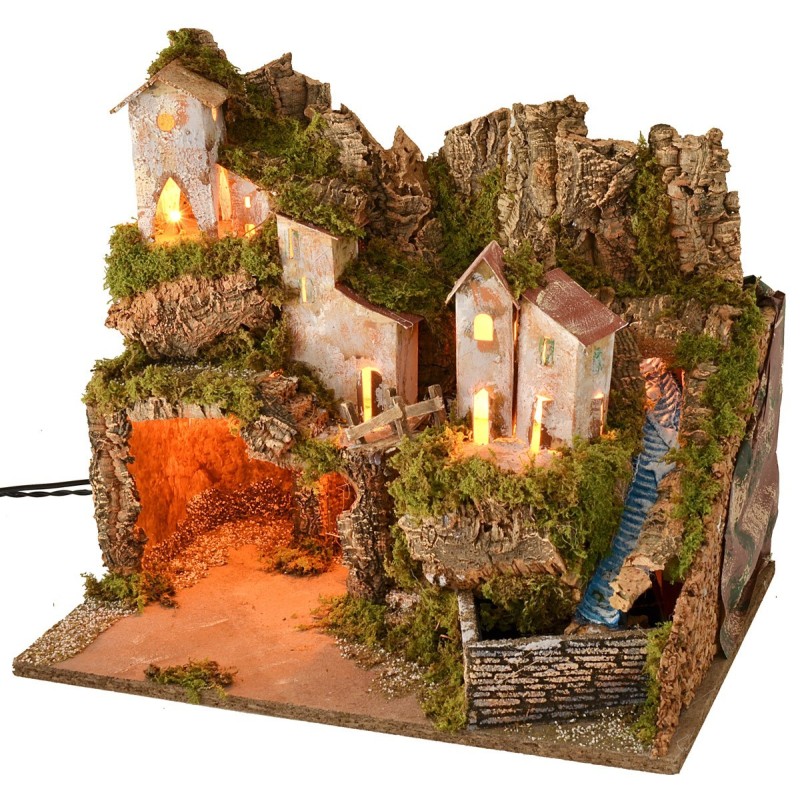 Presepe with scenery, lights and waterfall functioning cm