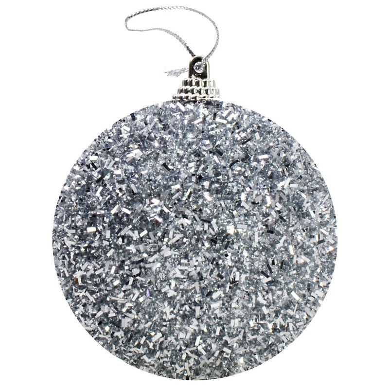 Pallina argento con pagliuzze e glitter 8 cm Mondo Presepi