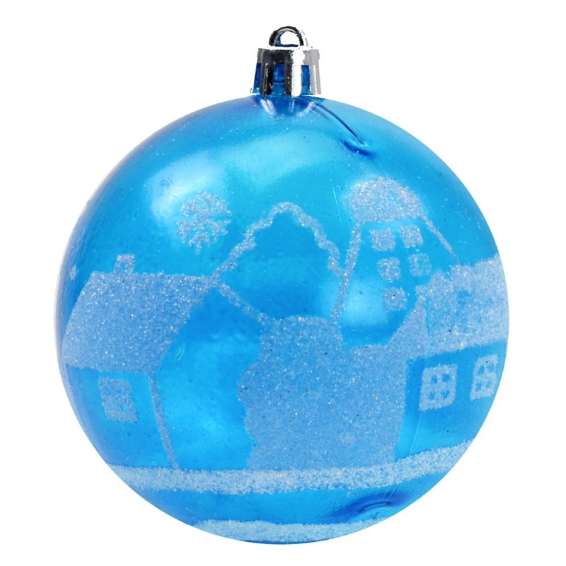 Bola turquesa con decorado blanco y brillo ø 8 cm Navidad