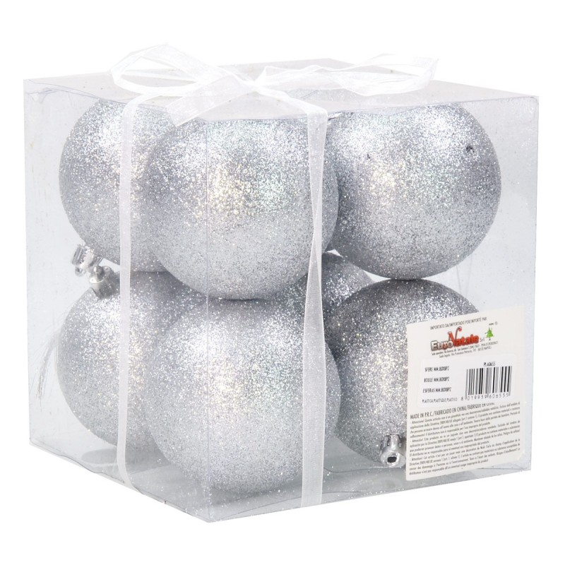 Sep 8 silver balls glittered ø 8 cm per Christmas tree