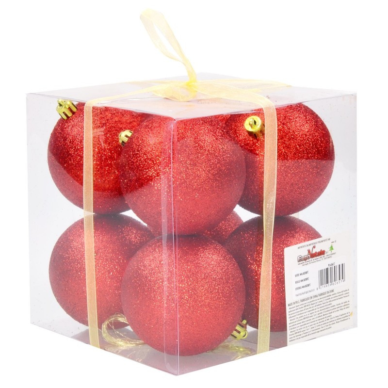 Juego de 8 bolas rojas brillantes ø 8 cm para árbol de Navidad.