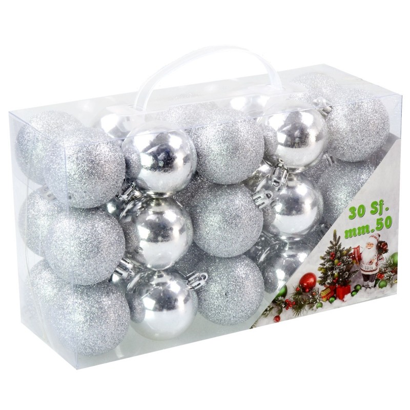 Juego de 30 bolas plateadas ø 5 cm para árbol de Navidad Mondo Presepi