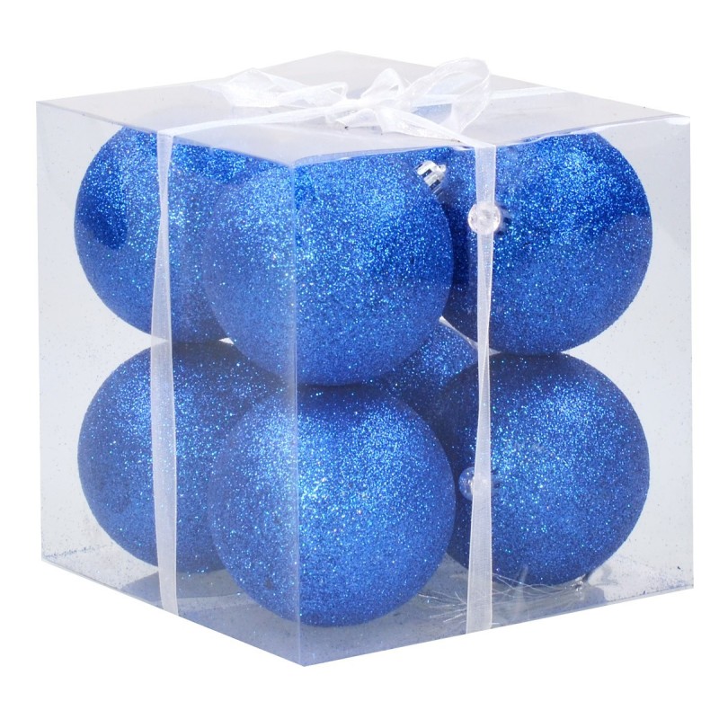 Sep 8 blue balls glittered ø 8 cm per Christmas tree