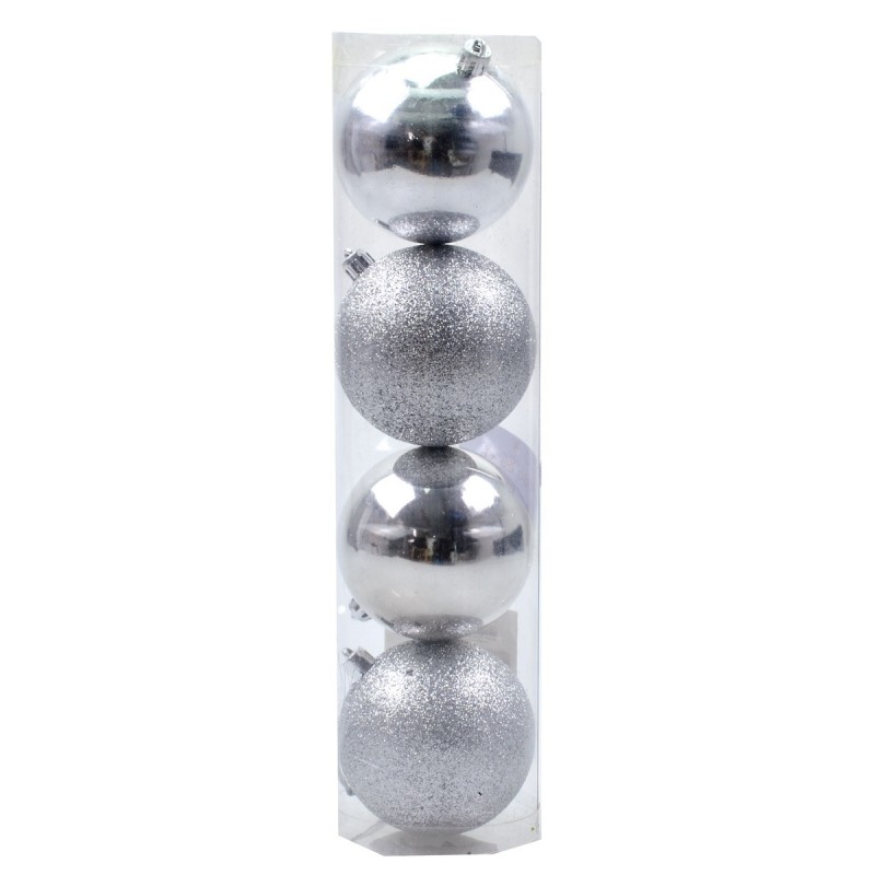 Set 4 palline argento ø 8 cm per albero di Natale Mondo Presepi