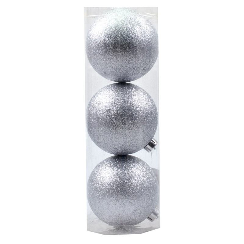 Juego de 3 bolas plateadas con brillantito ø 12 cm para