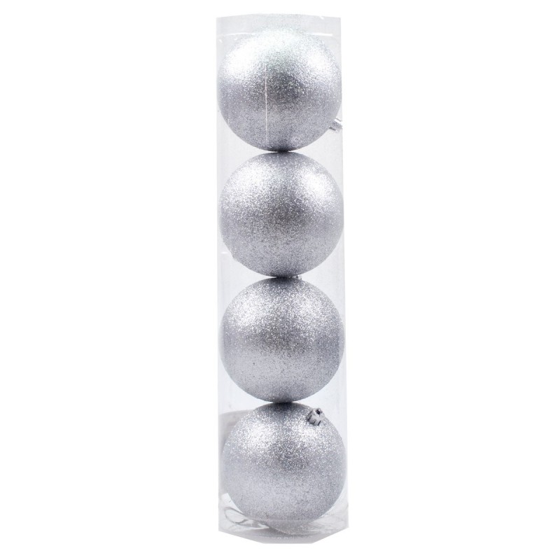 Set 4 palline argento ø 10 cm per albero di Natale Mondo Presepi