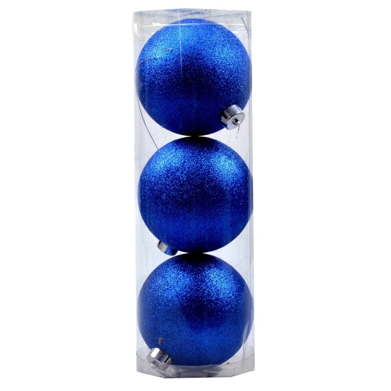 Juego de 3 bolas azules con brillo ø 12 cm para árbol de Navidad.