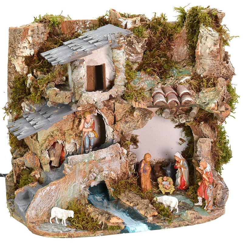 Presepe con statue serie Landi 8 cm con fuoco funzionante cm