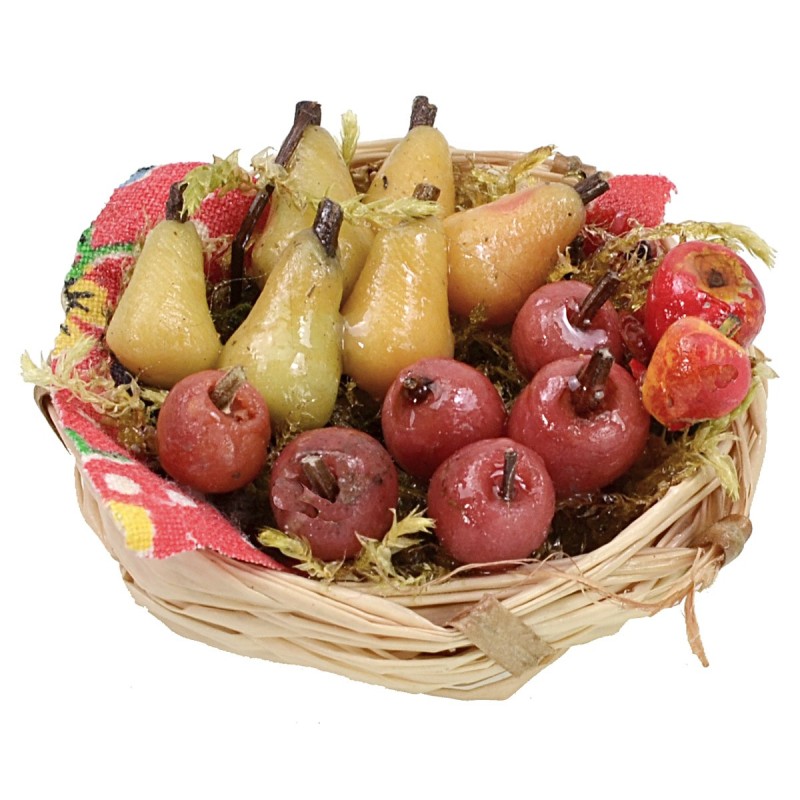 Wicker basket with assorted fruit in wax ø 4,5x2,2 h cm