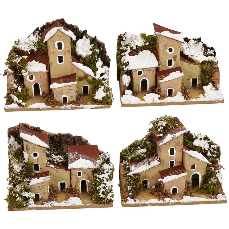 Set 4 casette innevate per presepe cm 10x6x7,5 h Mondo Presepi