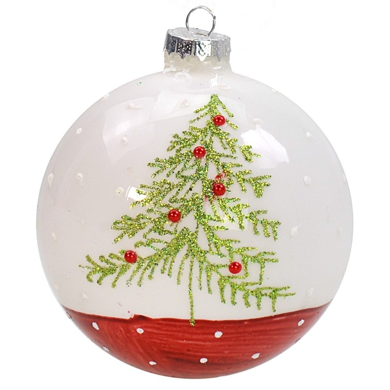 Bola blanca-roja con árbol de Navidad ø 7 cm Mondo Presepi