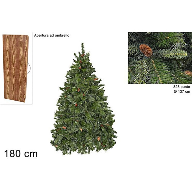 Árbol de Navidad de 180 cm con piñas, 828 ramas con apertura a