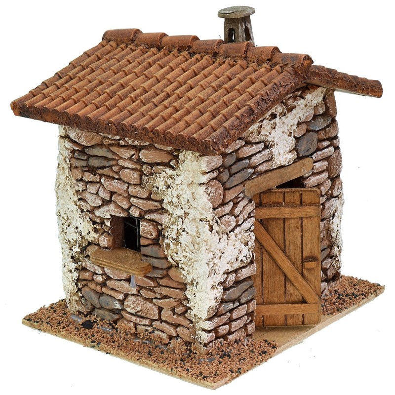 Resin house with fireplace cm 14x14x16 h for statues of 10 cm