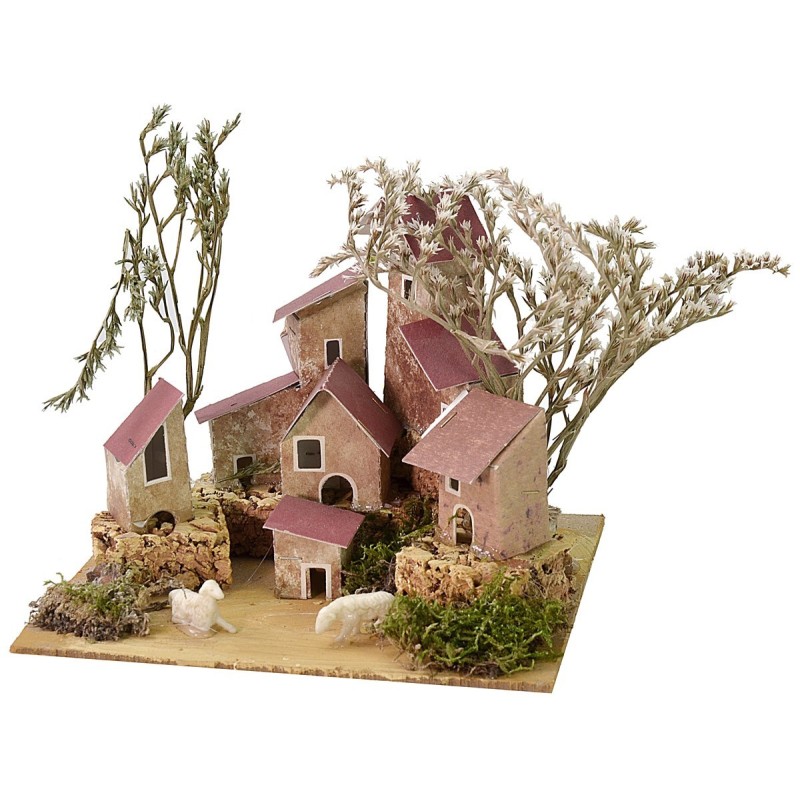 Villaggio per effetto lontananza presepe con alberi cm 15x13x18 h Mondo Presepi