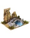 Ruscello tra le rocce con pecore e ponte cm 19X15,7X13,5 h