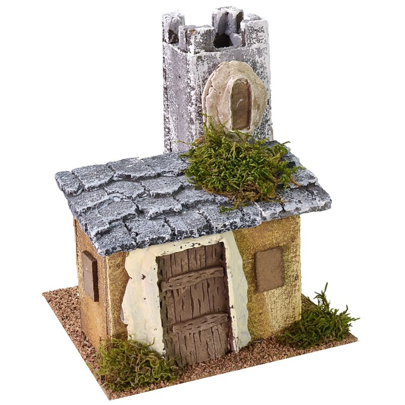 Casa para belén con torrecilla de 18x17x21 cm de altura Mondo Presepi.