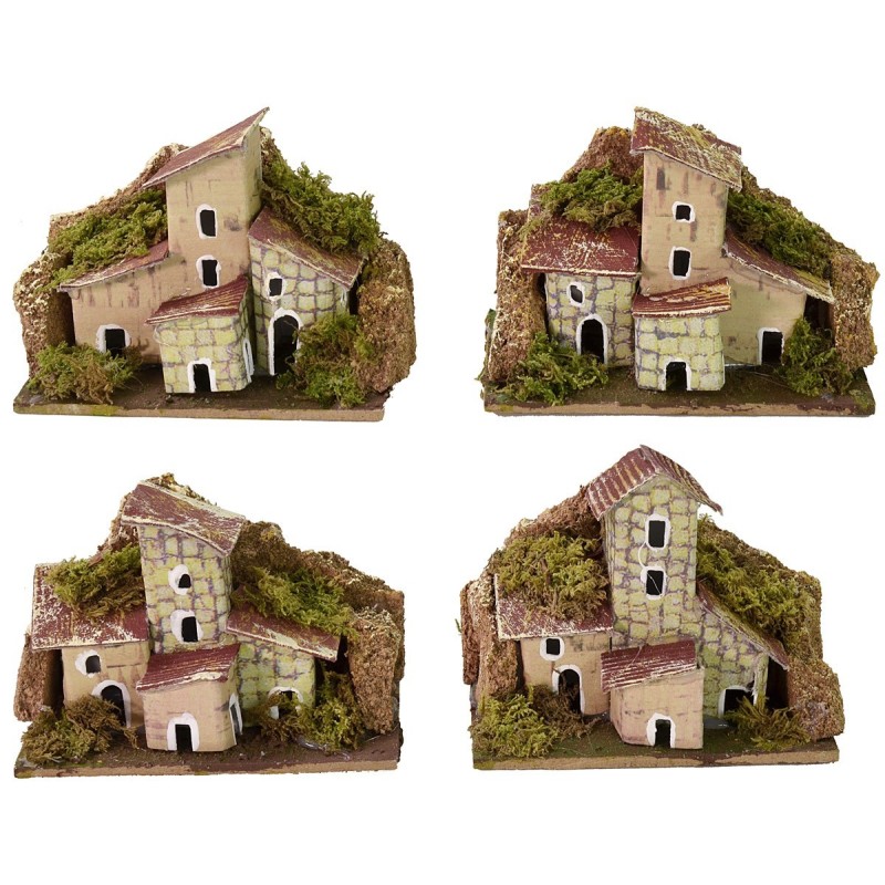 Conjunto de 4 grupos de casitas para belén de 10x6x8 cm h.