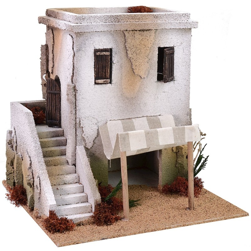 Casa araba con bottega e scalinata cm 28x28x28 h Mondo Presepi