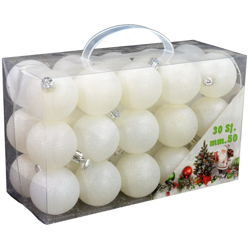 Set 30 palline bianco glitterato ø 5 cm per albero di Natale