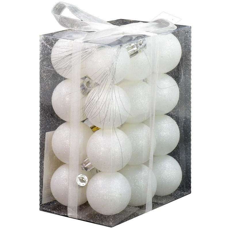 Juego de 24 bolas blancas brillantes de ø 4 cm para árbol de Navidad.