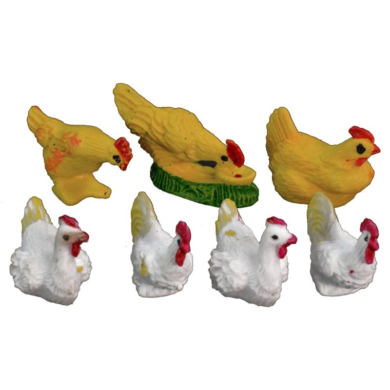 Conjunto de 7 gallinas en PVC de 2,5-4 cm Mundo Pesebres