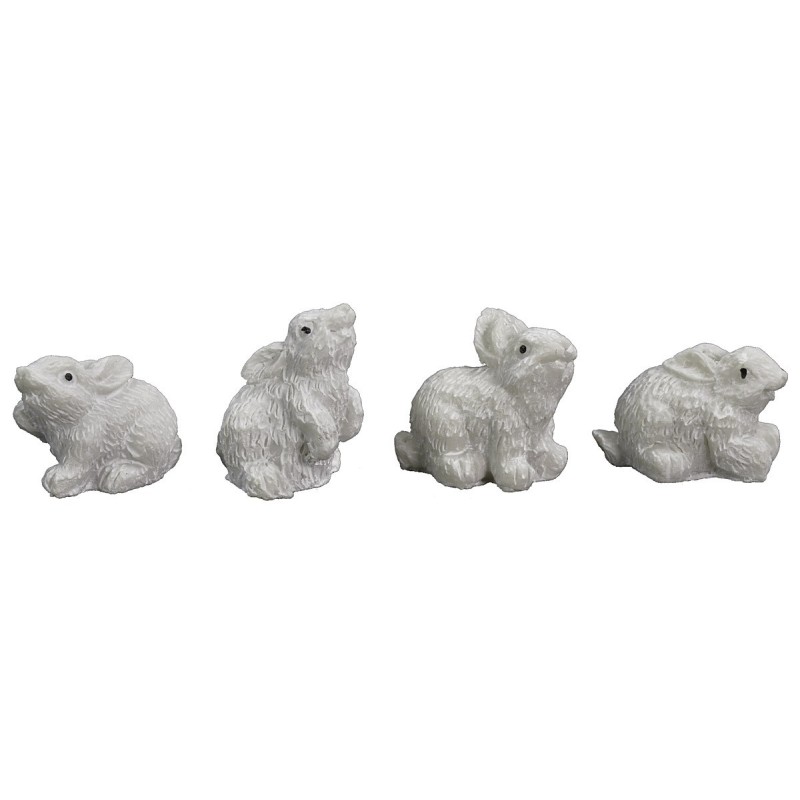 Set of 4 white resin rabbits 2-2.5 cm