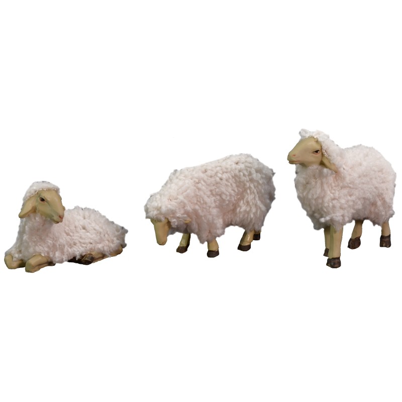 Set of 3 resin sheep with wool for 10-12 cm statues