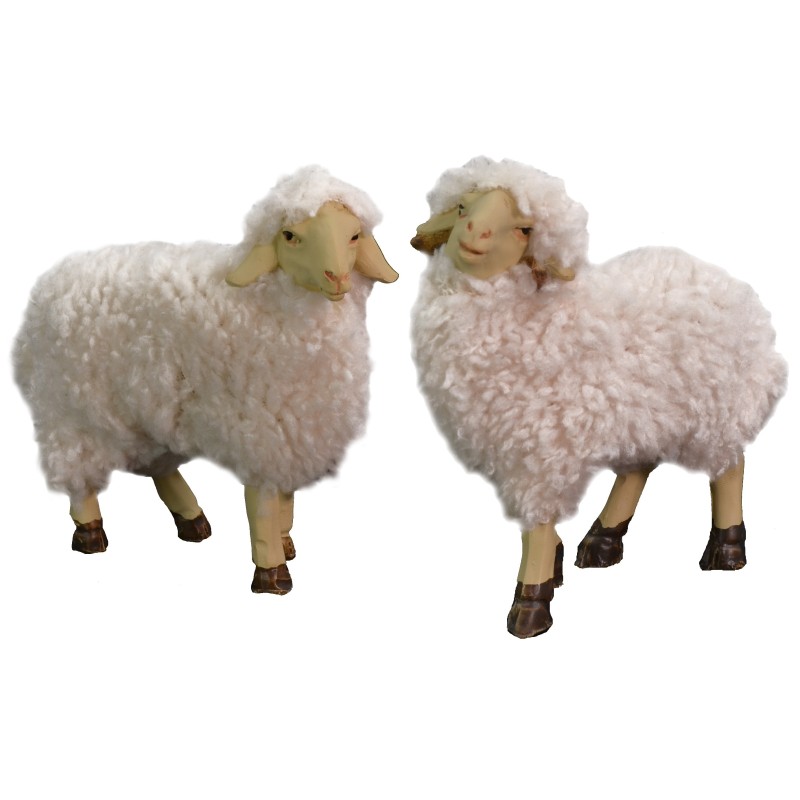 Set of 2 resin sheep with wool for 10-12 cm statues