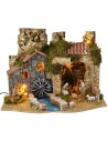 Illuminated nativity scene complete with Landi statues with