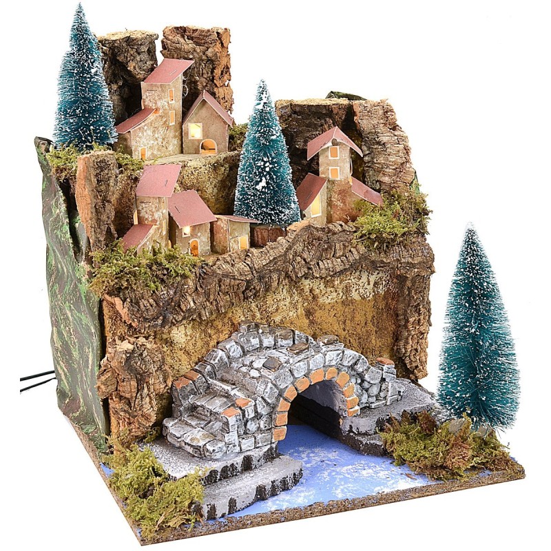 Landscape for nativity scene with mains lighting cm 25x25x27 h