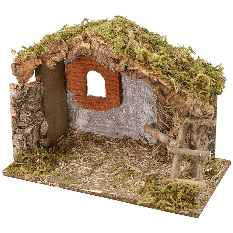 Cabaña para belén con pesebre y ventana cm