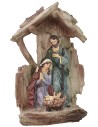 Natività con capanna a tronco in resina cm 12x7x20 h presepe