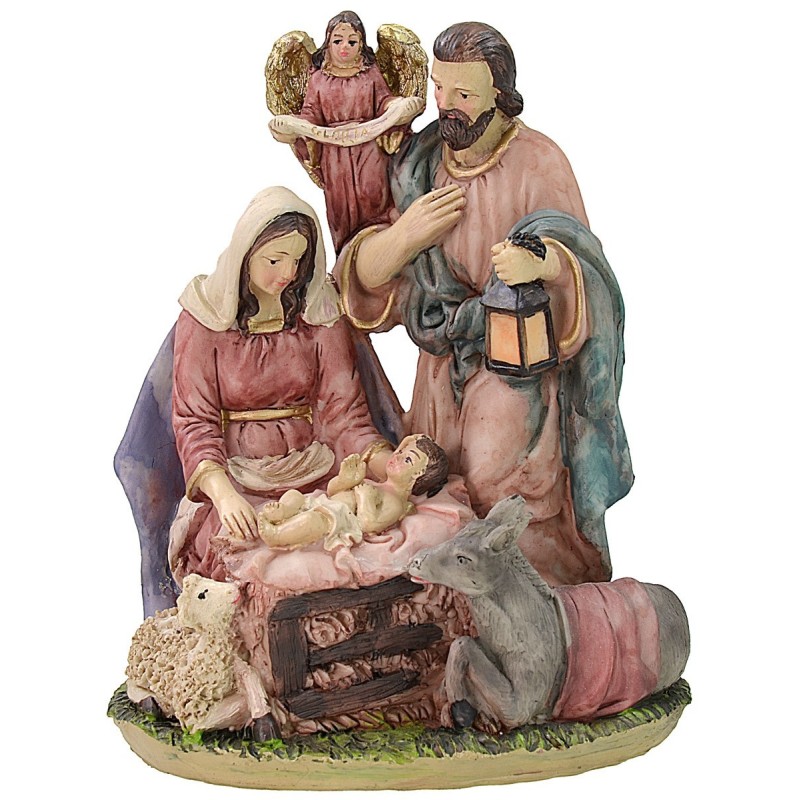 Resin nativity with angel cm 15,5x11x18 h Nativity scene