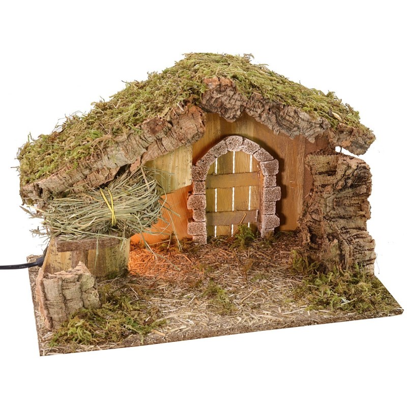 Hut with barn 39.5x22.7x25 cm h with working light a