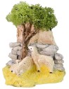 Gregge di pecore al pascolo con albero per presepe cm 12x8x13 h