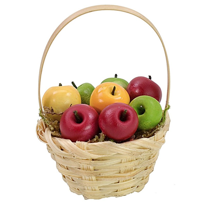 Wicker basket with assorted apples ø 3.6x5.5 h cm