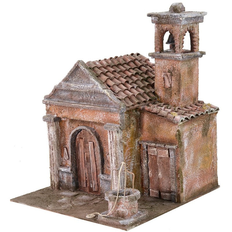 Chiesa con pozzo e campanile cm 29x29x37 h per statue da cm 10