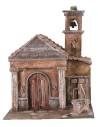 Iglesia con pozo y campanario de 29x29x37 cm de altura para estatuas de 10 cm.